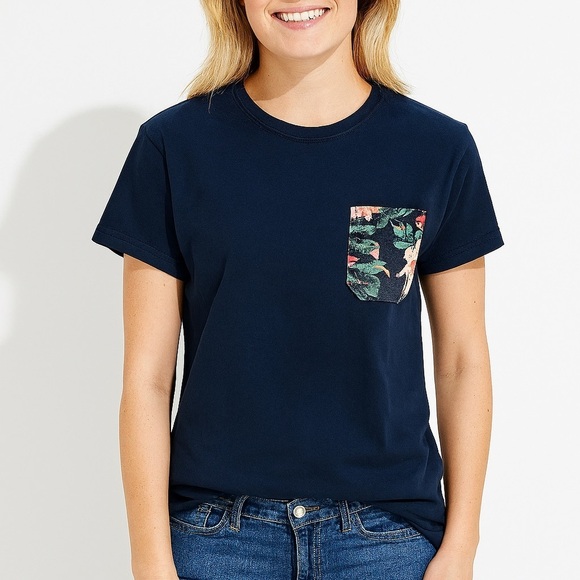 Hudson & Barrow Tops - 5/$25 Classic Navy Tee with Floral Accent Pocket